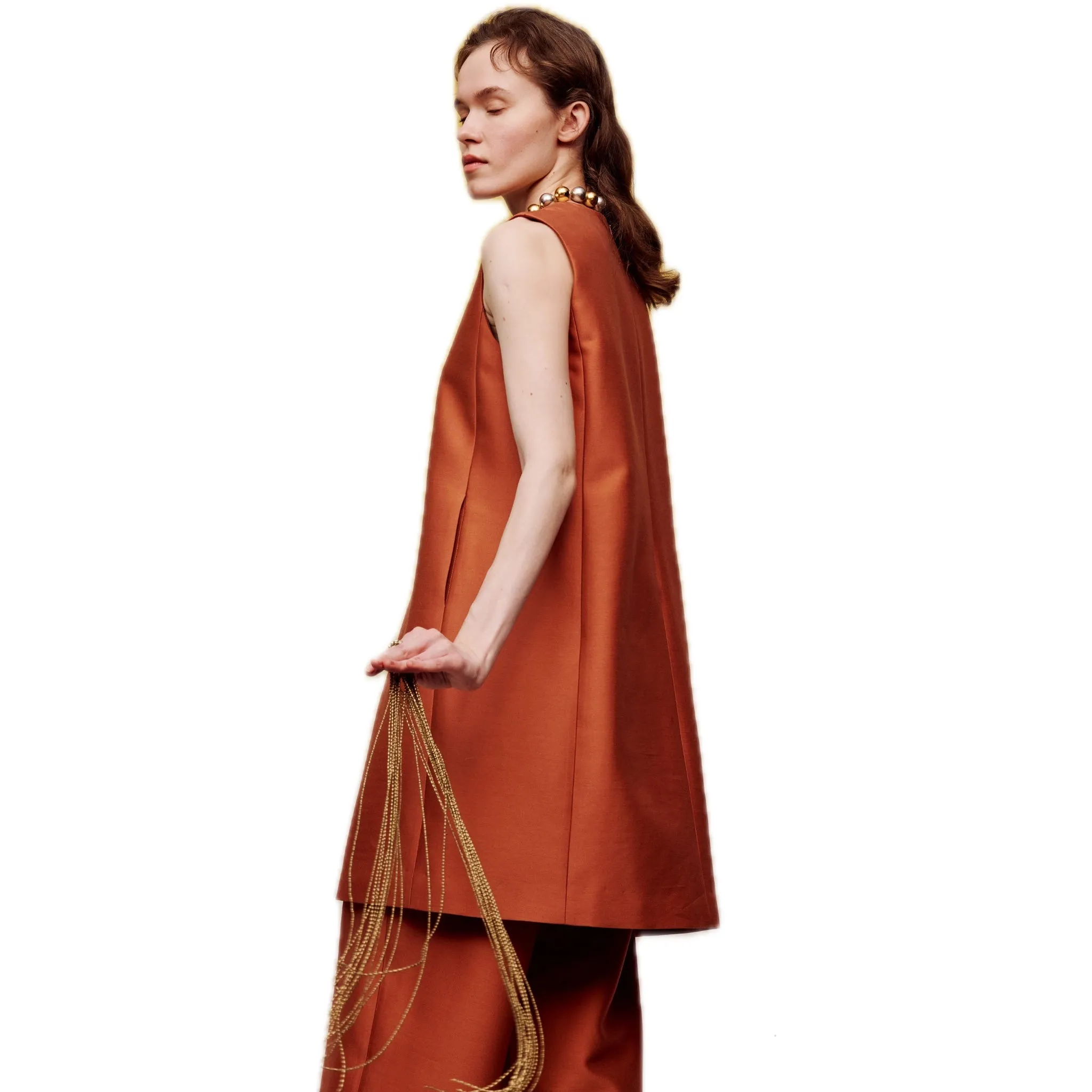 Silk Wool Tank Top Dress in Orange