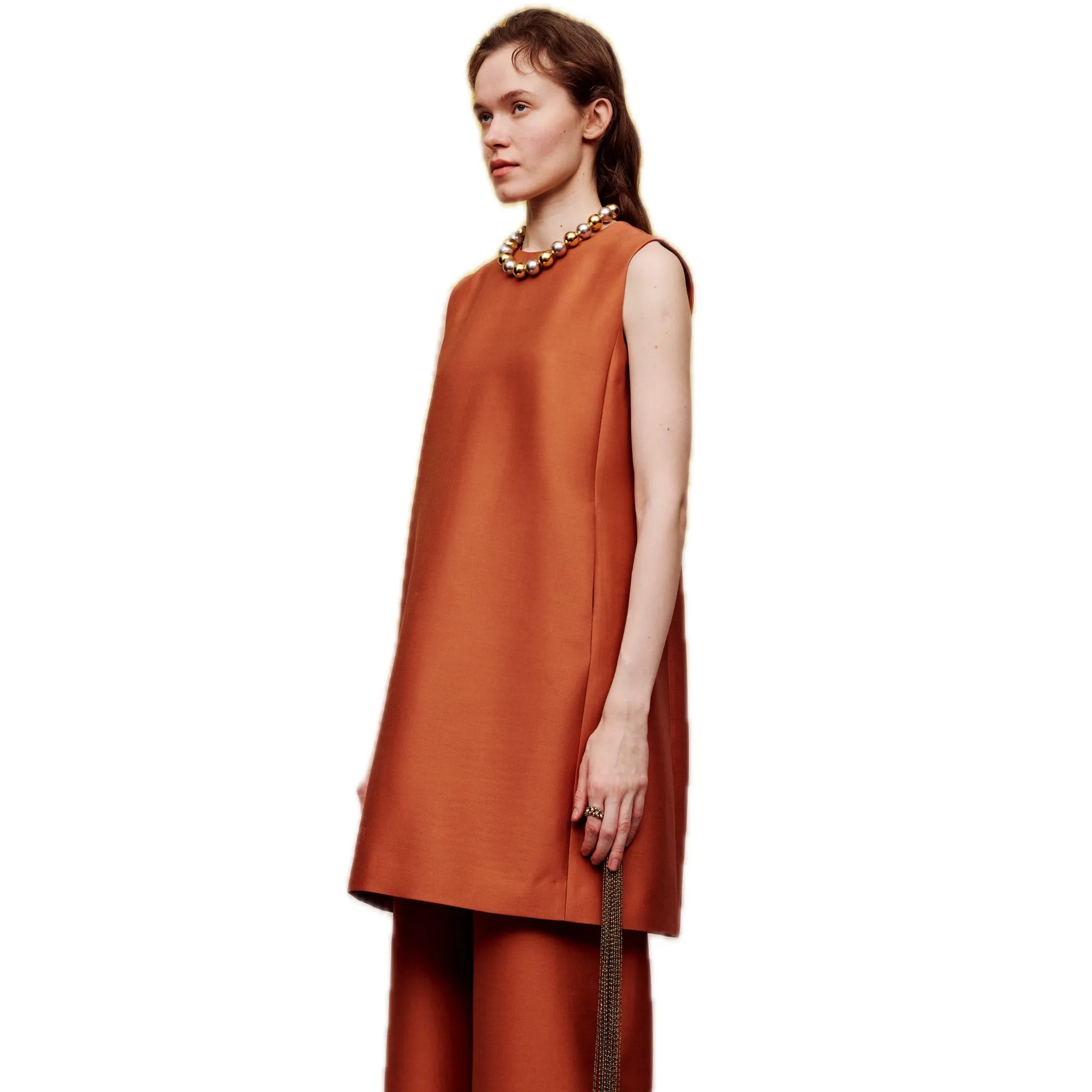 Silk Wool Tank Top Dress in Orange