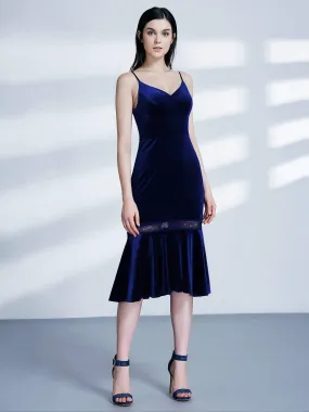 Sleeveless V Neck Velvet Midi Dress