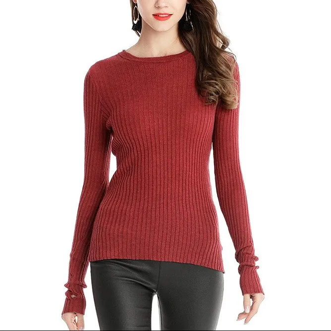 Solid Color Round Neck Long Sleeve Sweaters