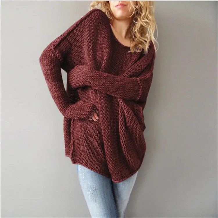 Solid Color Round Neck Medium Style Sweaters