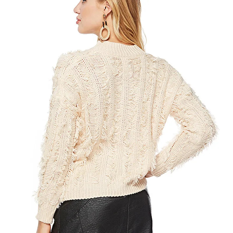 Solid Color Tassel Round Neck Sweaters