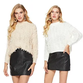 Solid Color Tassel Round Neck Sweaters