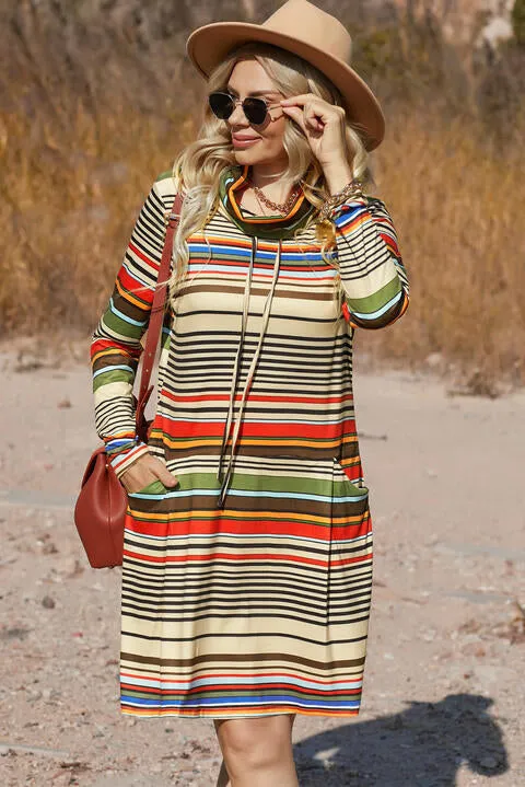 Striped Turtleneck Long Sleeve Dress