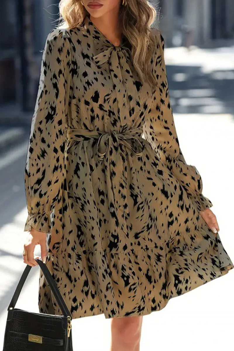 Sweet Elegant Print Bandage Half A Turtleneck A Line Dresses