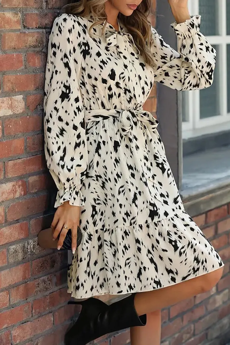 Sweet Elegant Print Bandage Half A Turtleneck A Line Dresses