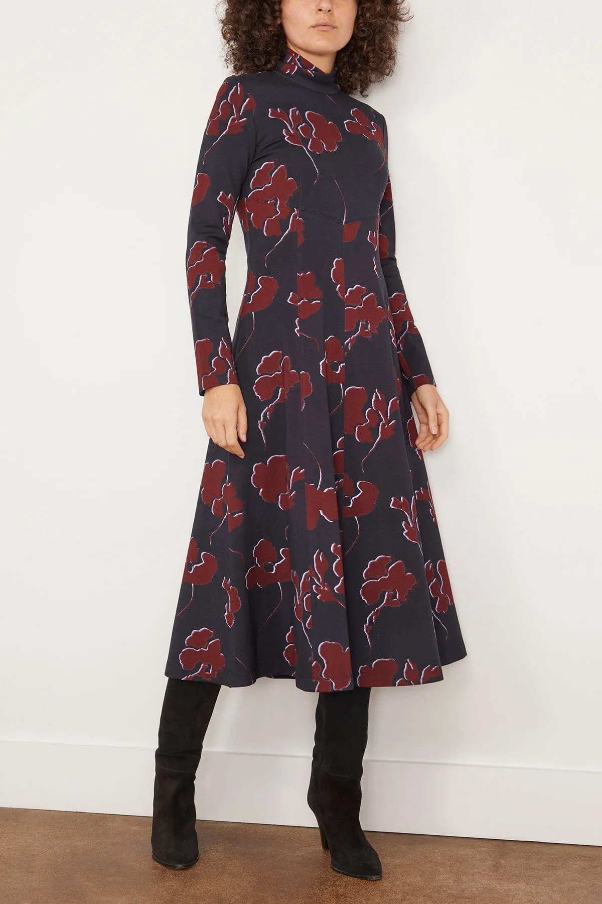 Thea Dress in Dark Navy/Mulberry Multi