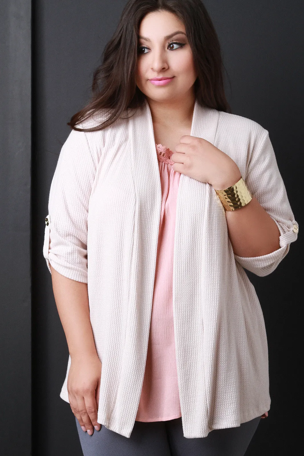 Thermal Knit Half Sleeve Cardigan