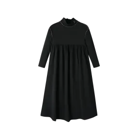 TURTLENECK MAXI DRESS WITH PIPING-BLACK