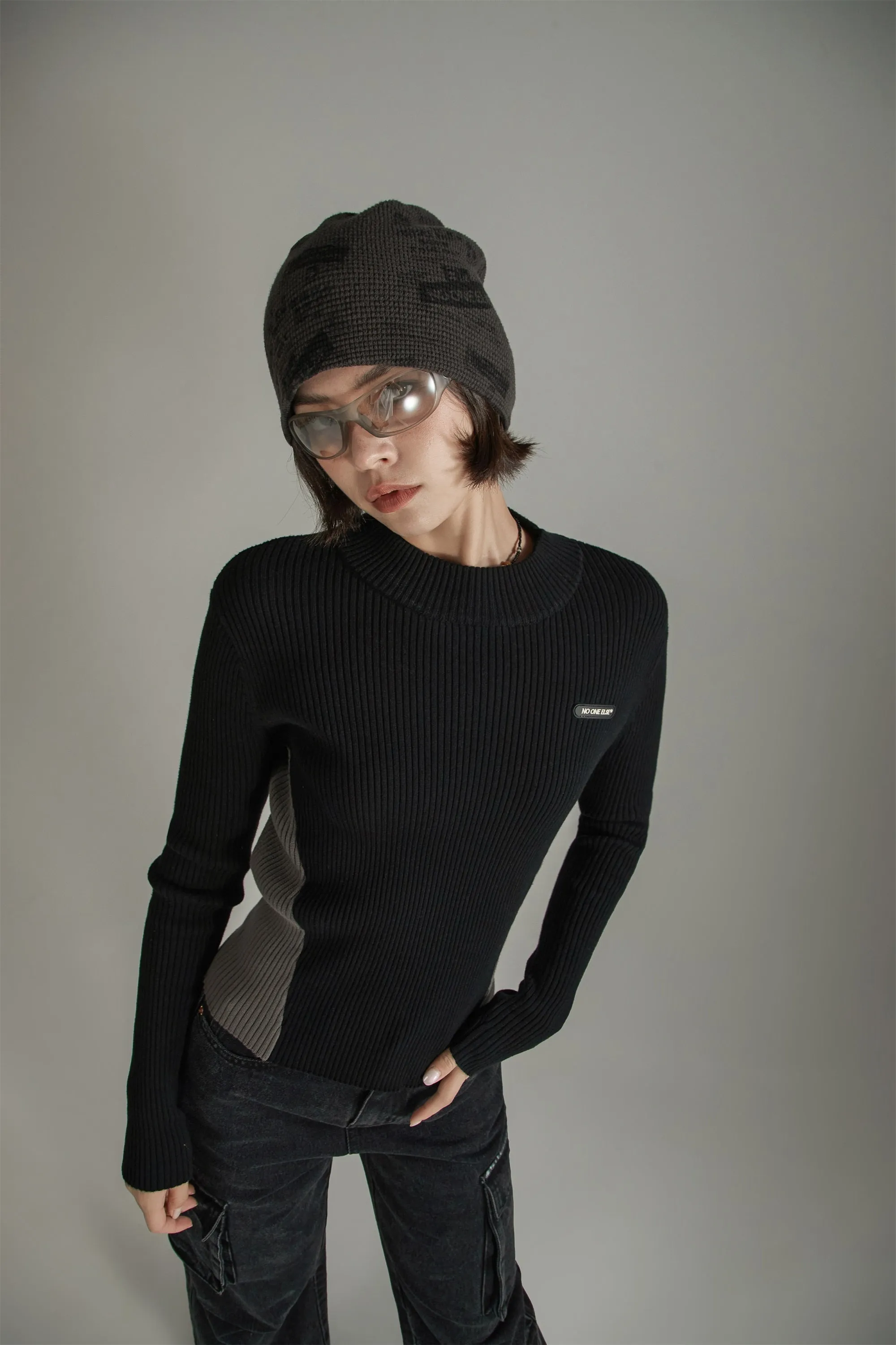 Two Toned Slim Knit Sweater