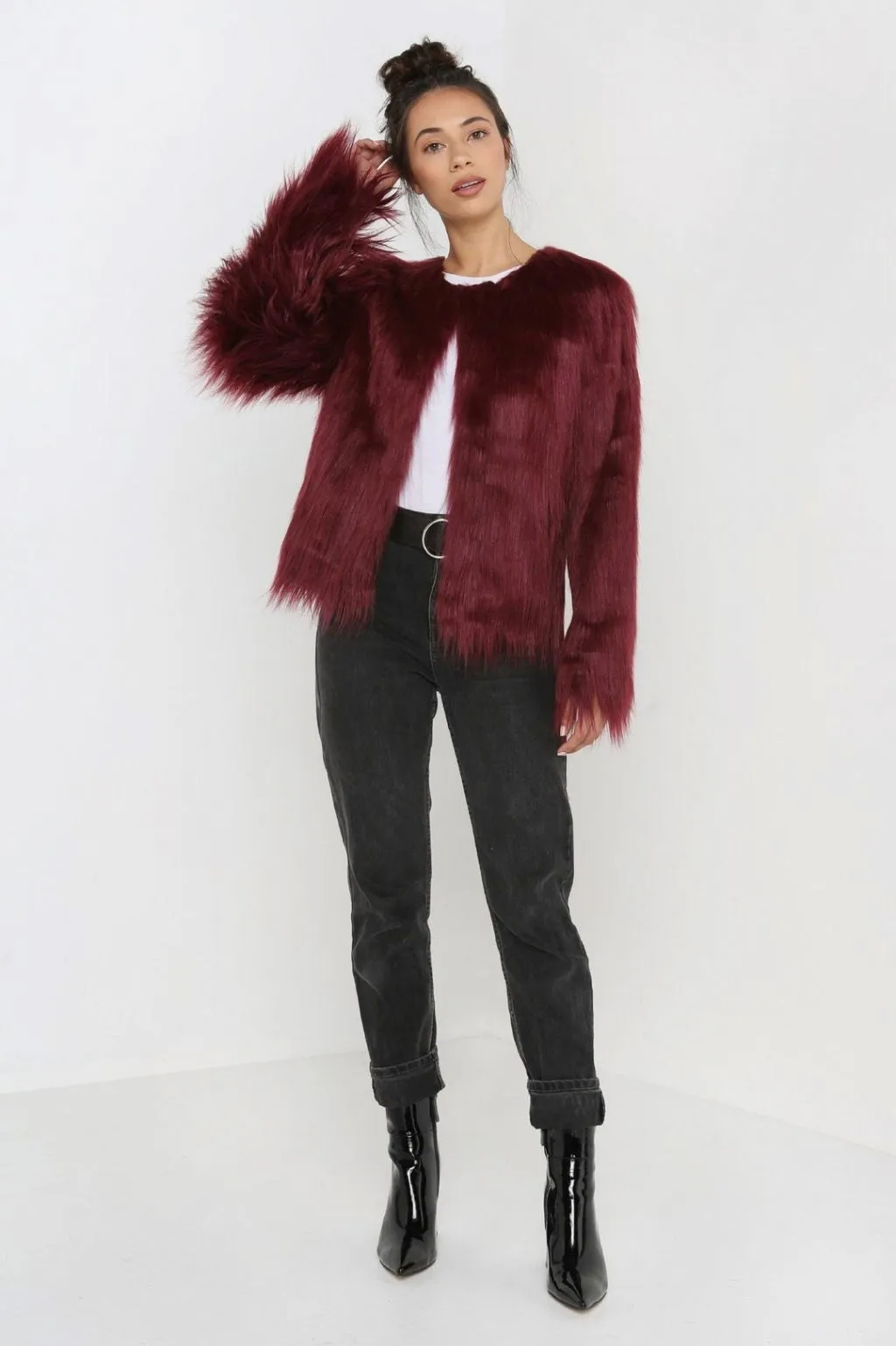 UNREAL FUR UNREAL DREAM JACKET IN BURGUNDY