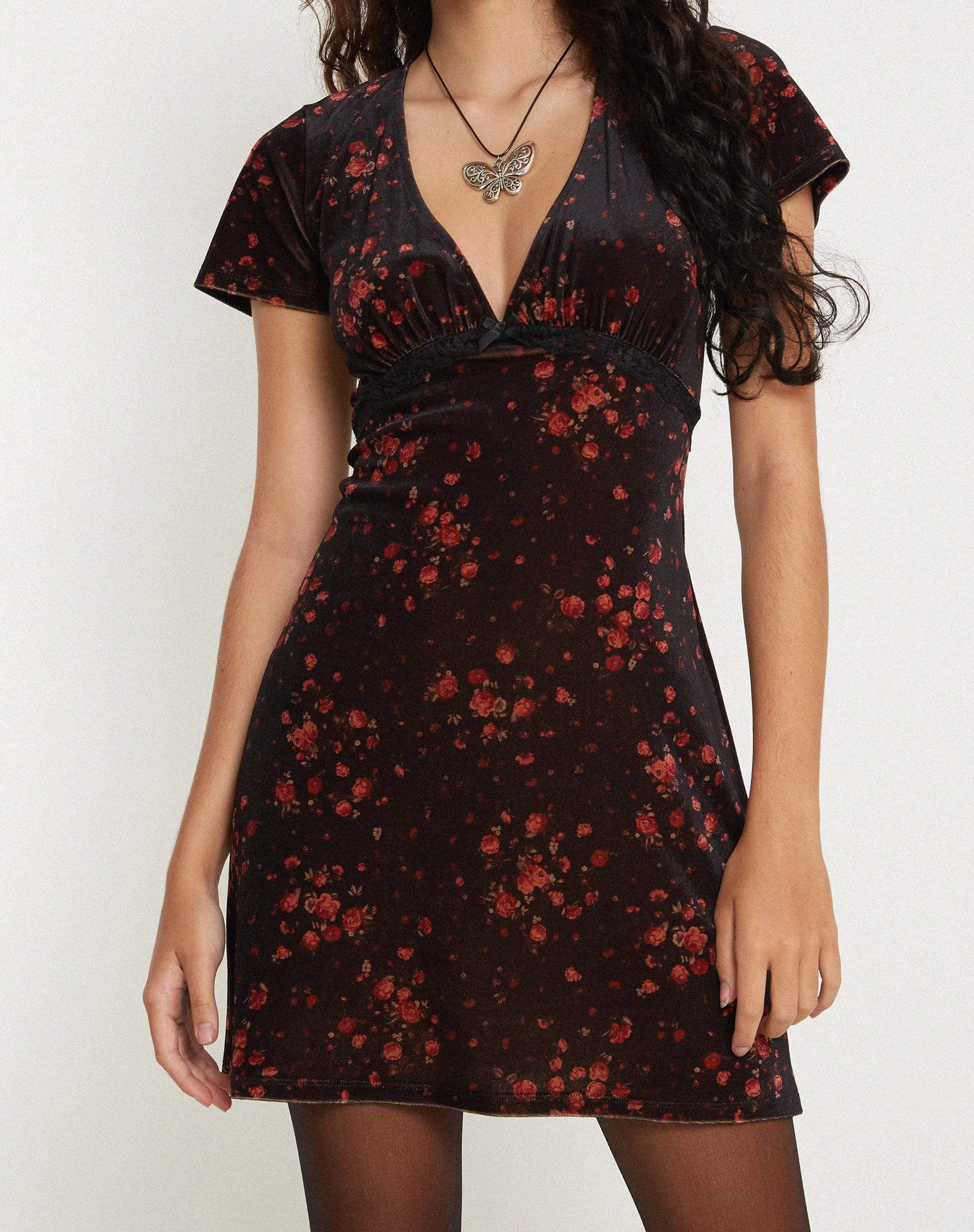 Vania Mini Dress in Rose Cluster Velvet