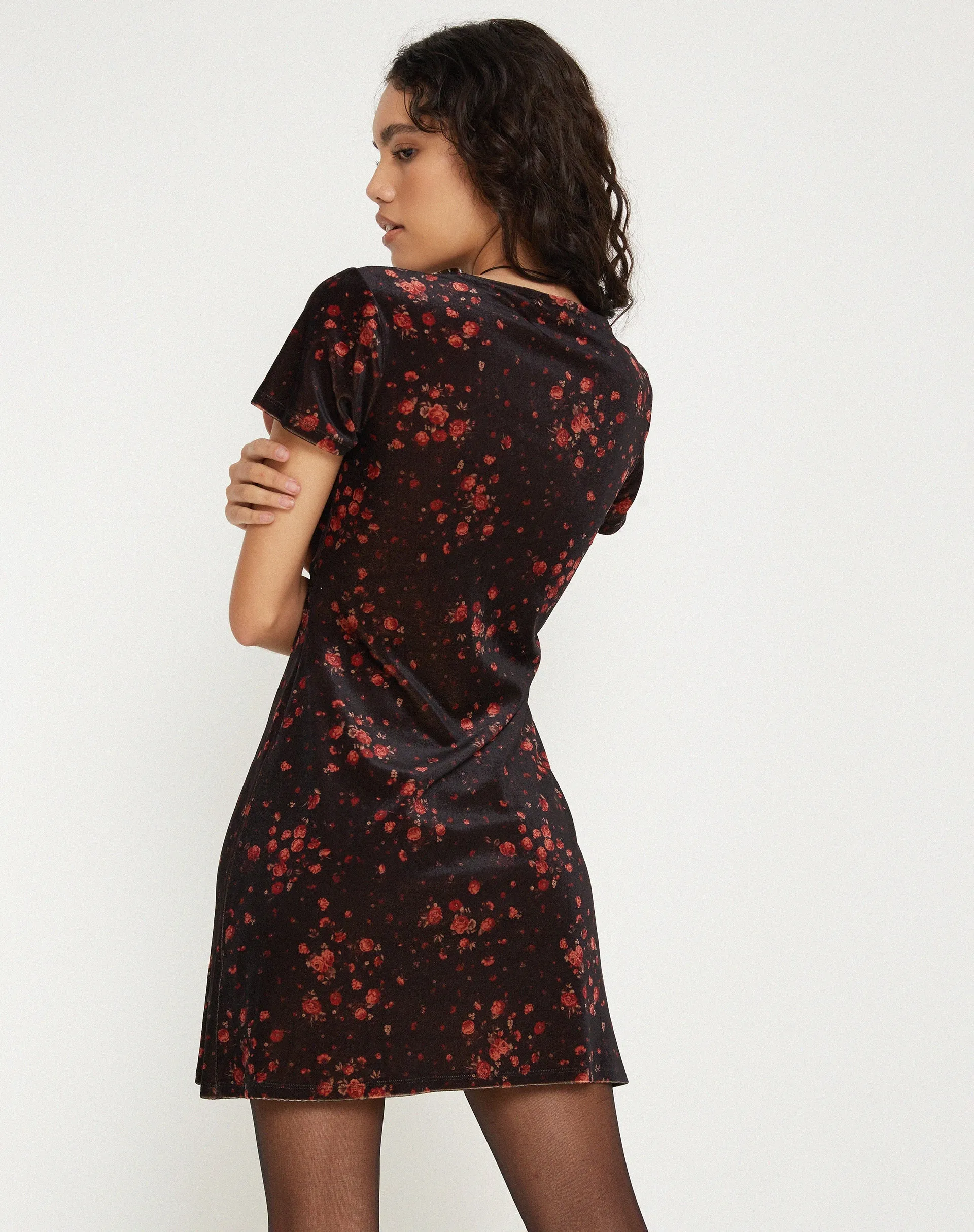 Vania Mini Dress in Rose Cluster Velvet