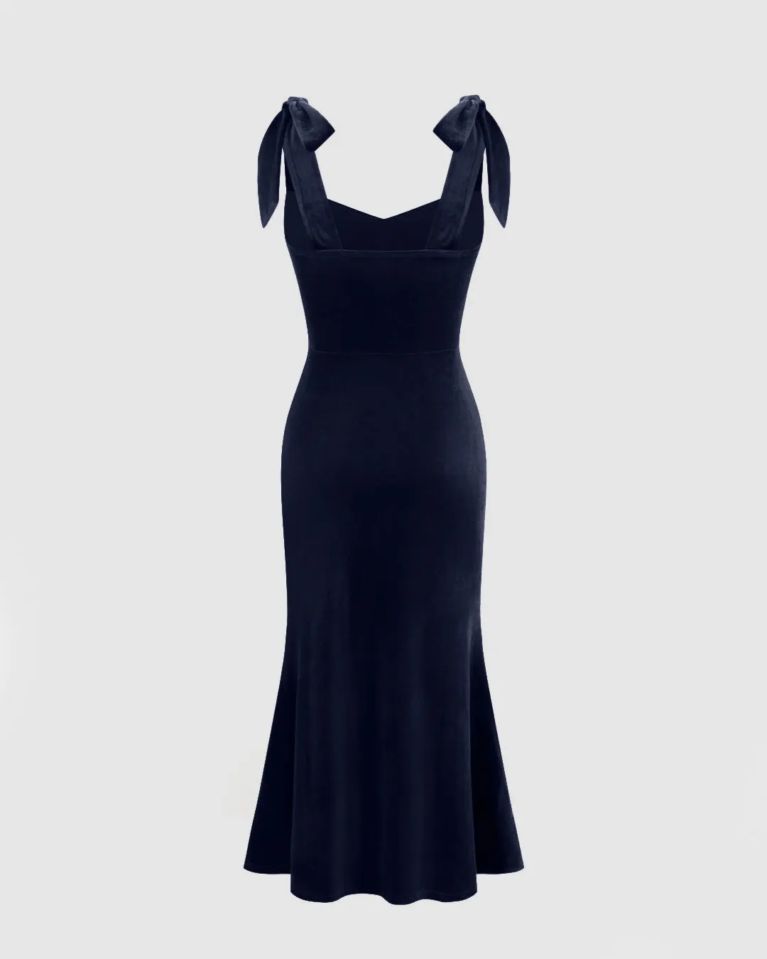 Velvet Sweetheart Neckline Split Ruched Knotted Maxi Dress In Navy Blue