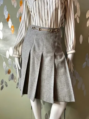 Vintage 1970s Celine Pleated Grey Wool Skirt, Small