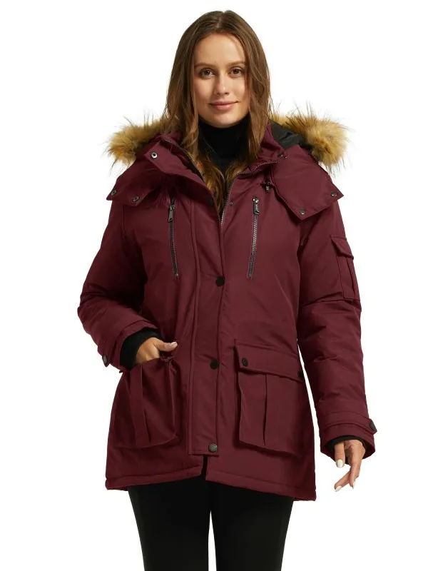 Women's Warm Winter Parka Coat With Faux Fur Hood