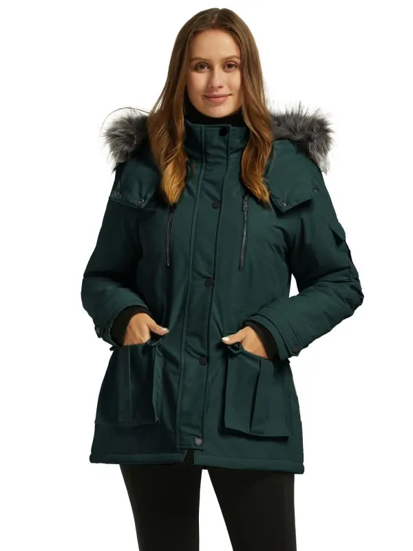 Women's Warm Winter Parka Coat With Faux Fur Hood