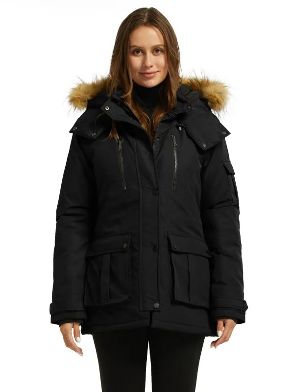 Women's Warm Winter Parka Coat With Faux Fur Hood