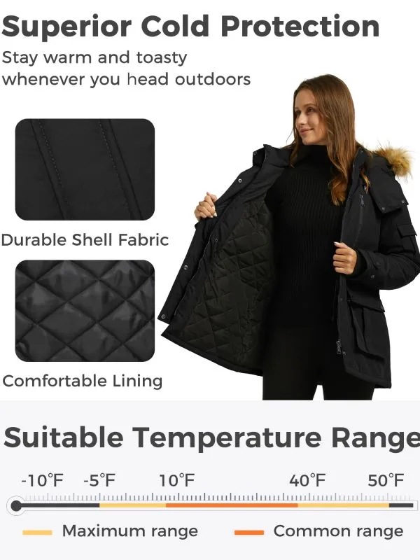 Women's Warm Winter Parka Coat With Faux Fur Hood