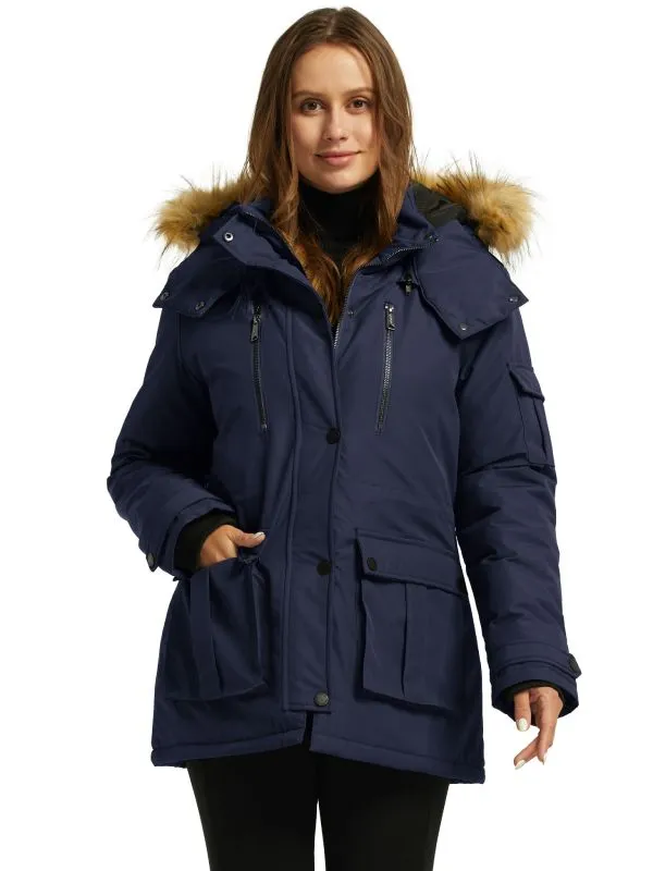 Women's Warm Winter Parka Coat With Faux Fur Hood