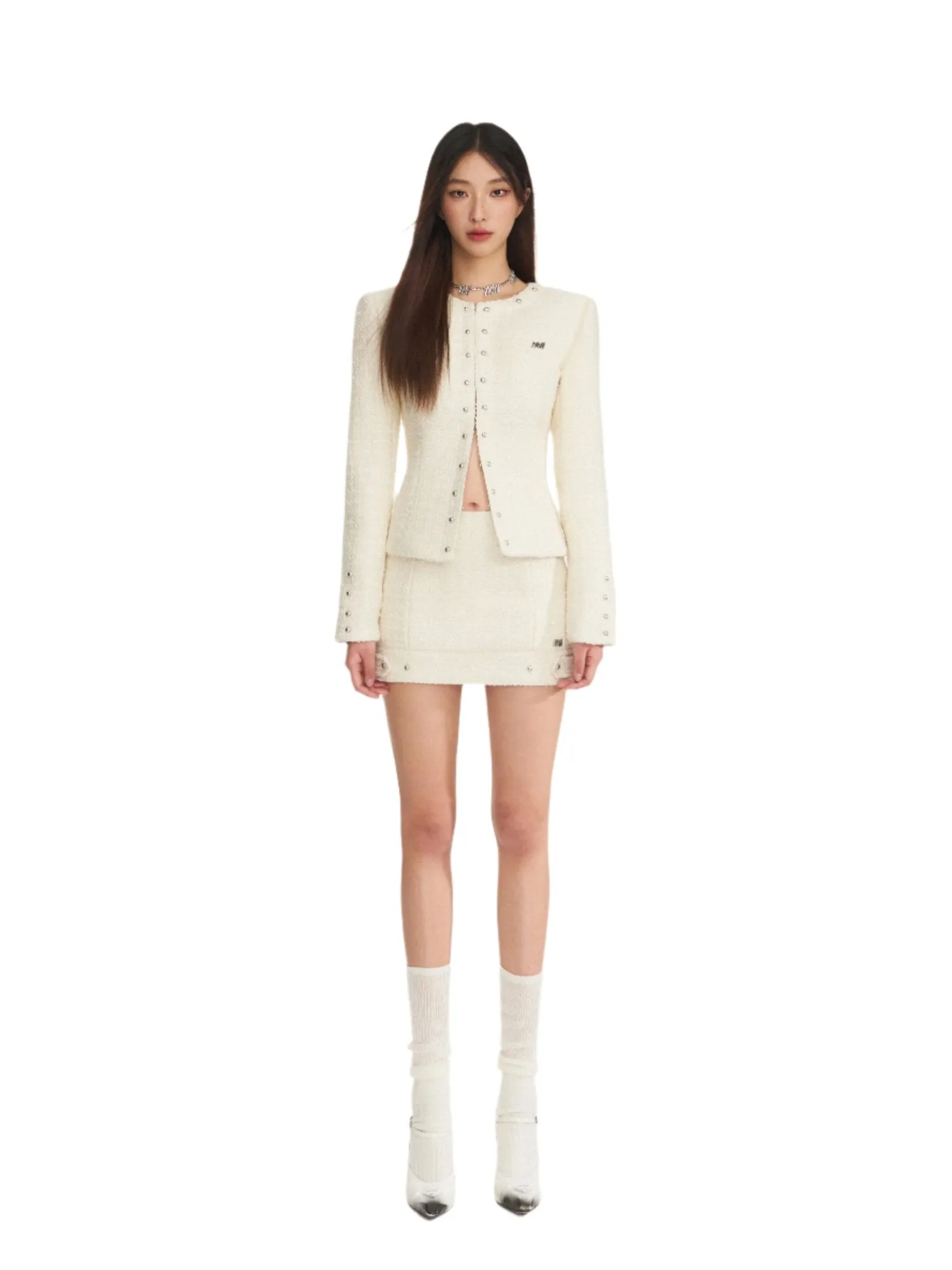 Woolen Skirt White Knight Chanel Style Suit