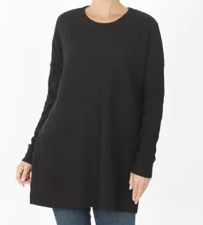 Zenana Brushed Thermal Waffle Round Neck Sweater